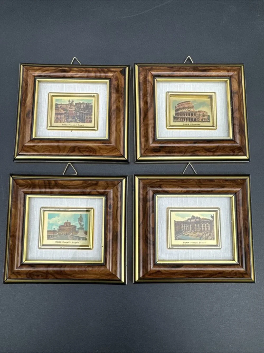 VTG Italy Mini Chromolithograph Framed Rome Set 4 Pietro Roma 3.5x3.5 Wall Art